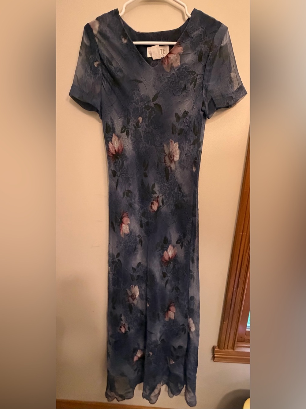 Vintage Petite Sophisticate Blue Floral Maxi Dress Size 6P